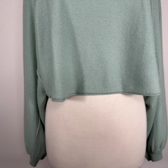 Free People Lost In Forest Mock Neck Ballon Sleeve Cropped Sweater Light Green S - Picture 4 of 13